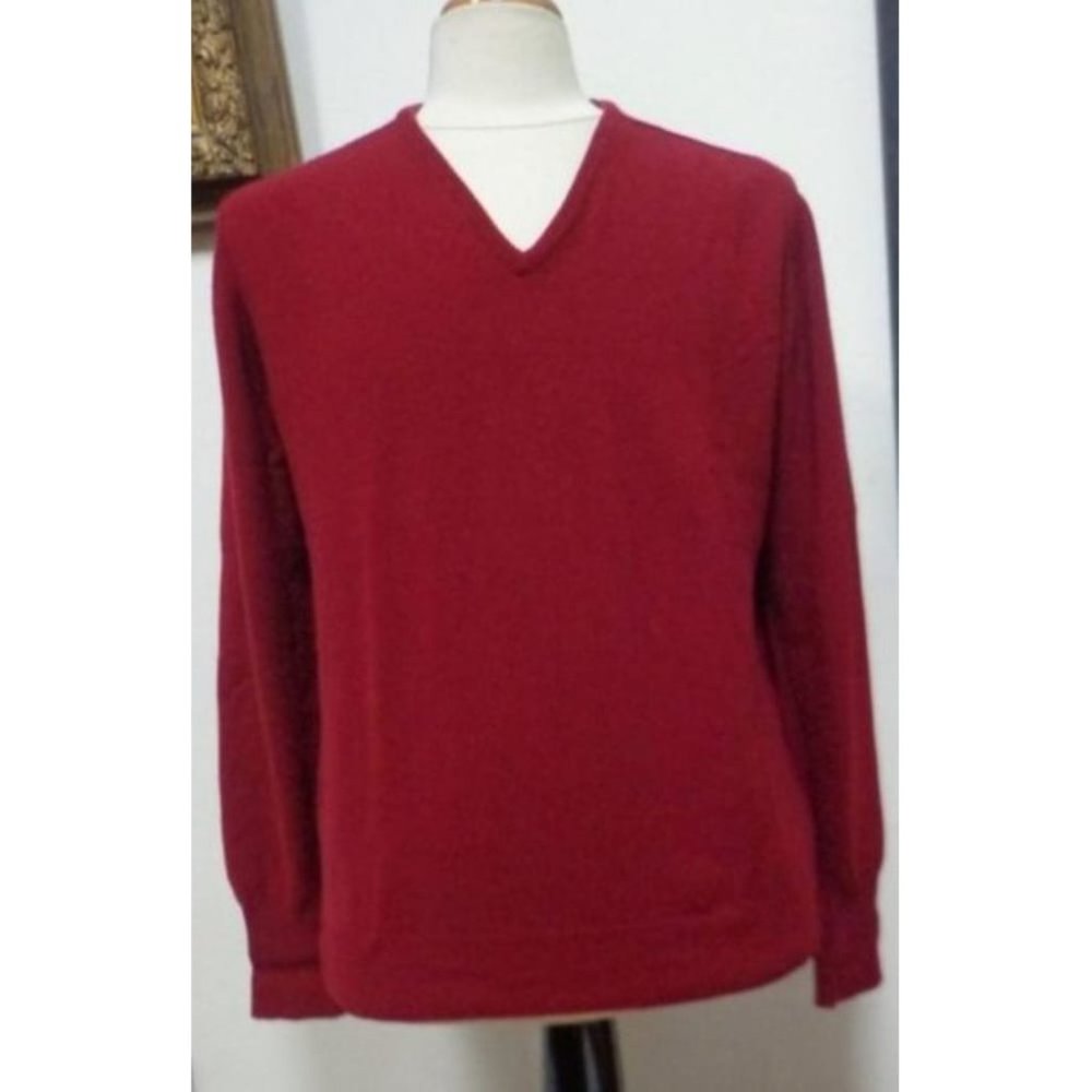 VGUC - 100% CASHMERE IMPORTED Mens 100% Cashmere Burgundy V-Neck Sweater Size L
